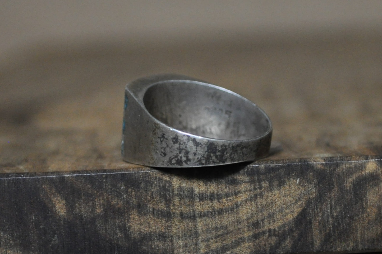 Southwest Native Striped Turquoise Inlay Ring - Size 10 - Stamped and Tested Sterling Silver - Zuni Turquoise Jewelry