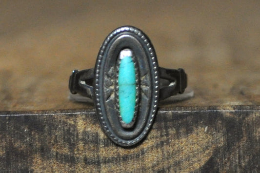 Bell Trading Post Sterling Silver Slender Oval Turquoise Stone Ring - Size 6 - Stamped and Tested Sterling Silver - Authentic Native American Jewelry