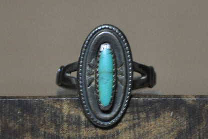 Bell Trading Post Sterling Silver Slender Oval Turquoise Stone Ring - Size 6 - Stamped and Tested Sterling Silver - Authentic Native American Jewelry