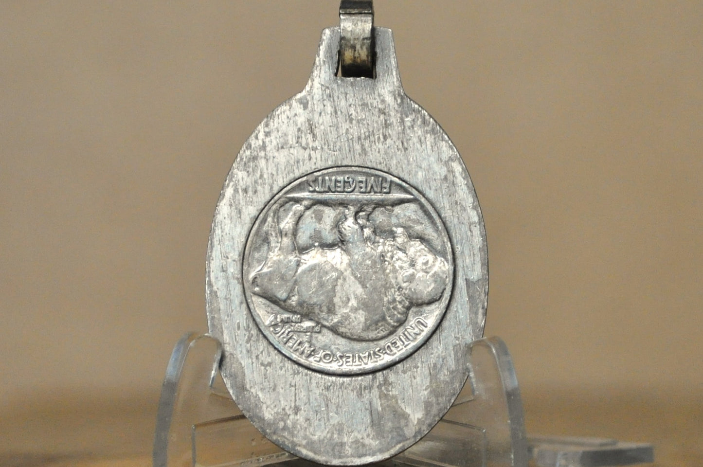 Antique 1937 Buffalo Head Nickel Key Chain Piece - Classic American History Buffalo Nickel Keyring - Authentic Vintage Buffalo Nickel Keychain/Pendant