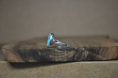 Running Bear Sterling Silver Turquoise Ring - Size 8 (Made Adjustable) - Stamped and Tested Sterling Silver - Authentic Native American Jewelry
