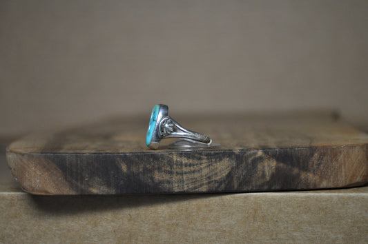 Running Bear Sterling Silver Turquoise Ring - Size 8 (Made Adjustable) - Stamped and Tested Sterling Silver - Authentic Native American Jewelry