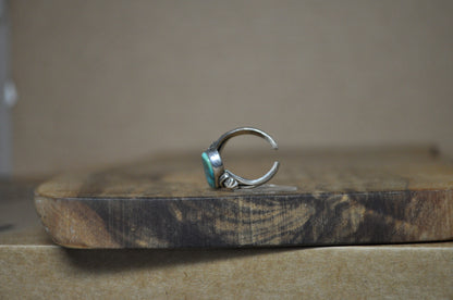 Running Bear Sterling Silver Turquoise Ring - Size 8 (Made Adjustable) - Stamped and Tested Sterling Silver - Authentic Native American Jewelry