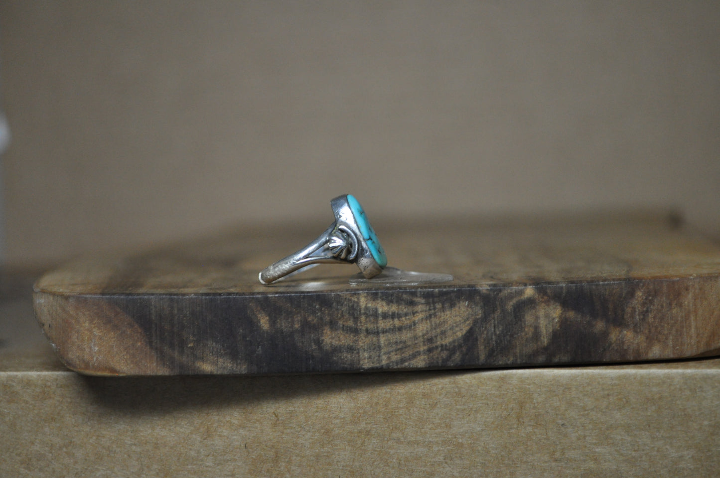 Running Bear Sterling Silver Turquoise Ring - Size 8 (Made Adjustable) - Stamped and Tested Sterling Silver - Authentic Native American Jewelry