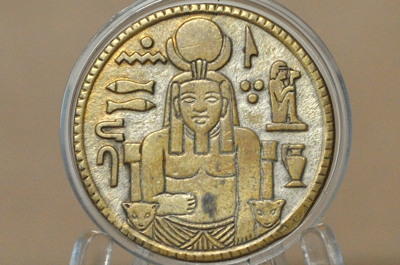 Vintage Egyptian Revival Magic Token - 19th Century Antique Egyptian Revival Brass Sphinx Medallion