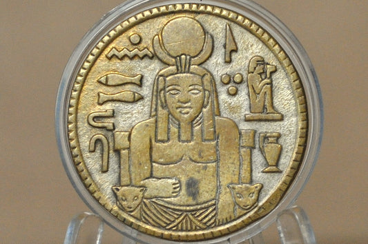 Vintage Egyptian Revival Magic Token - 19th Century Antique Egyptian Revival Brass Sphinx Medallion