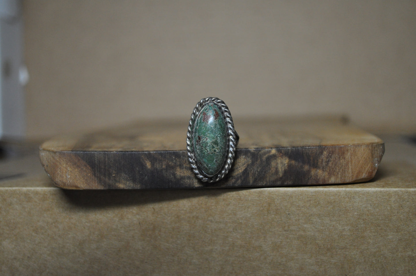 Stunning Oval Cut Chrysocolla Twisted Rope Bezel Ring - Size 5.5 - Stamped and Tested Sterling Silver - Large Stone Ring
