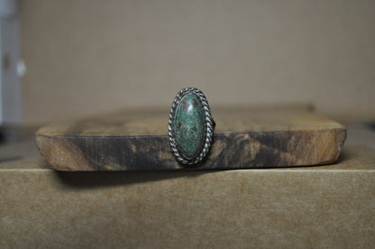 Stunning Oval Cut Chrysocolla Twisted Rope Bezel Ring - Size 5.5 - Stamped and Tested Sterling Silver - Large Stone Ring