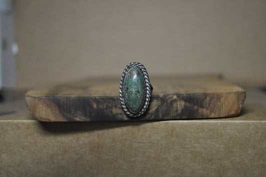 Stunning Oval Cut Chrysocolla Twisted Rope Bezel Ring - Size 5.5 - Stamped and Tested Sterling Silver - Large Stone Ring