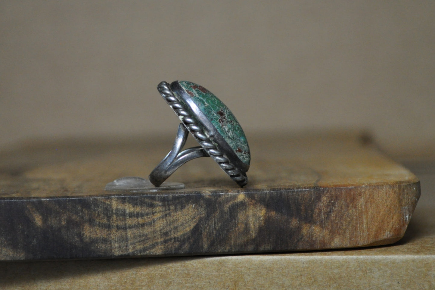 Stunning Oval Cut Chrysocolla Twisted Rope Bezel Ring - Size 5.5 - Stamped and Tested Sterling Silver - Large Stone Ring