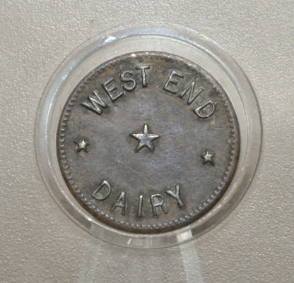 West End Dairy 1 Quart Fat Free Milk - Antique Dairy Good For Token - One Quart Fat Free Milk Dairy Trade Token