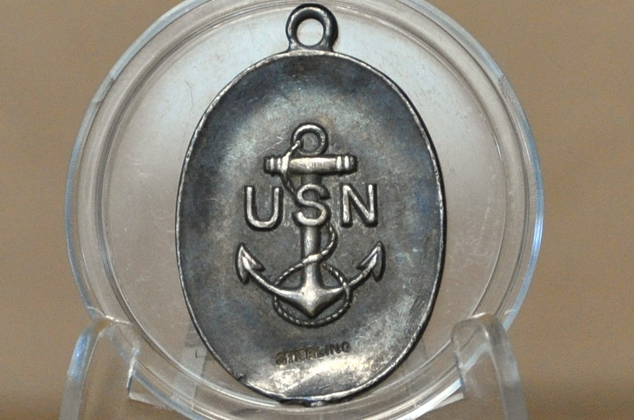 The United States Navy Sterling Pendant Custom Engraved Reverse - 1942 USN Sterling Charm Custom Engraving Wedding Anniversary