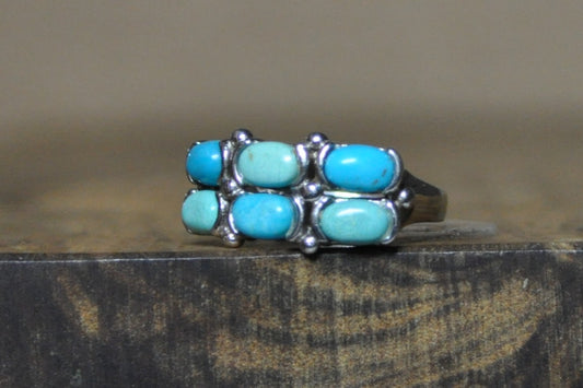 Sterling Silver ATI Mexico Signed Turquoise Ring - Size 8 - Stamped and Tested Sterling Silver - Mexican Turquoise Jewelry