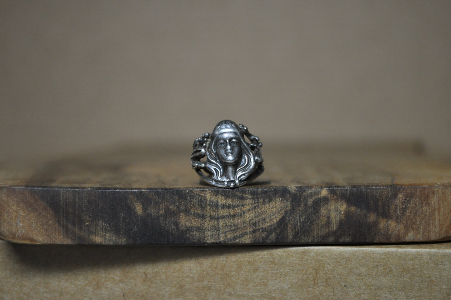 Art Nouveau Style Woman's Face Ring - Size 4.5 - Tested Sterling Silver - Soldered Jewelry