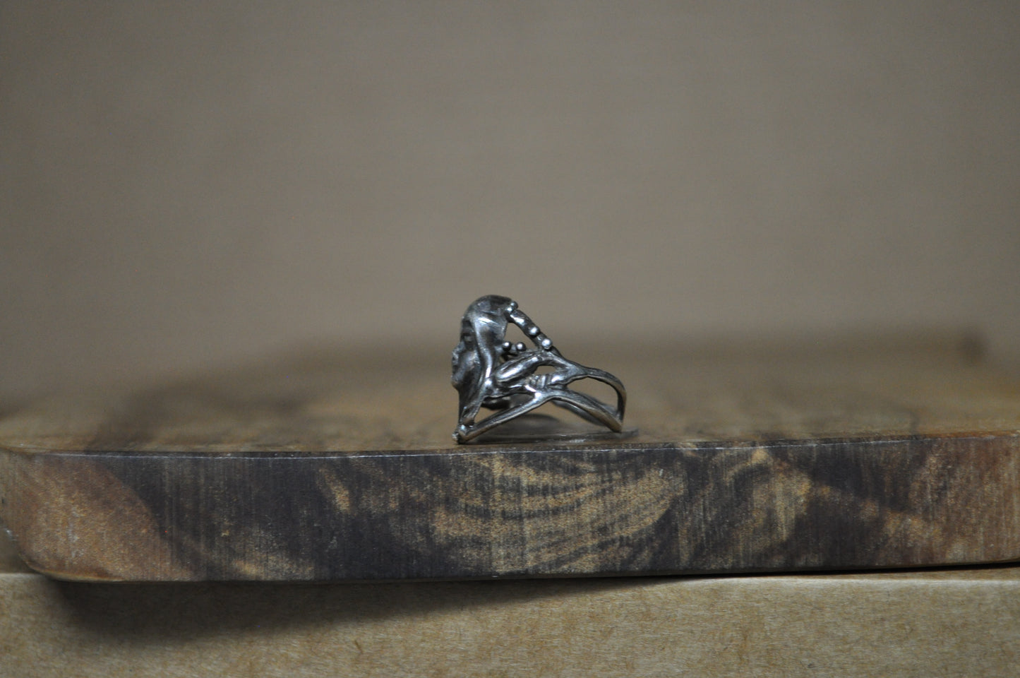 Art Nouveau Style Woman's Face Ring - Size 4.5 - Tested Sterling Silver - Soldered Jewelry