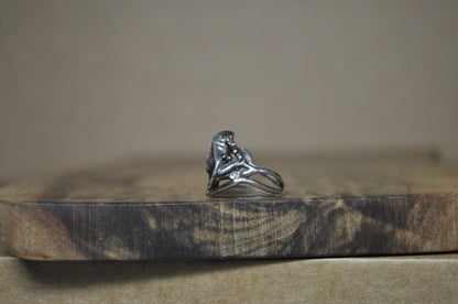 Art Nouveau Style Woman's Face Ring - Size 4.5 - Tested Sterling Silver - Soldered Jewelry