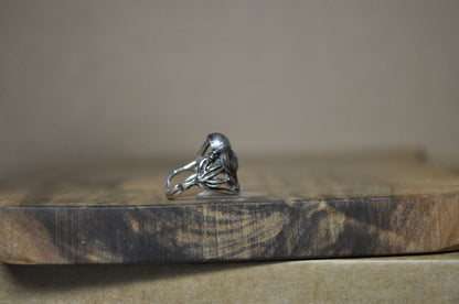 Art Nouveau Style Woman's Face Ring - Size 4.5 - Tested Sterling Silver - Soldered Jewelry