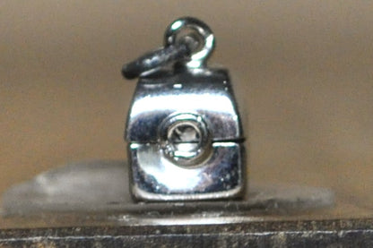 Tiny Articulated Engagement Ring with Box Charm - Stamped and Tested Sterling Silver - Wells Sterling - Blue Velvet Cloth