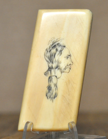 Antique Pistol Grips Featuring Native American Profile Made From Bone - Vintage Native American Design Scrimshaw-Style Engraving Pistol Grips