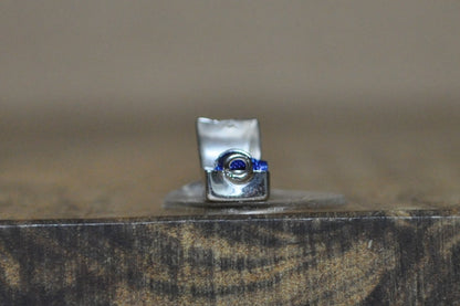 Tiny Articulated Engagement Ring with Box Charm - Stamped and Tested Sterling Silver - Wells Sterling - Blue Velvet Cloth