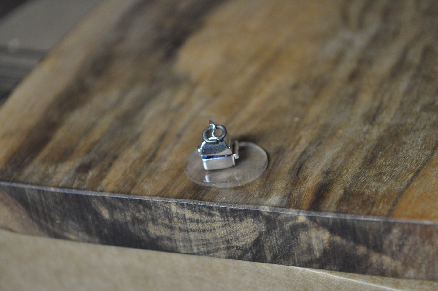 Tiny Articulated Engagement Ring with Box Charm - Stamped and Tested Sterling Silver - Wells Sterling - Blue Velvet Cloth
