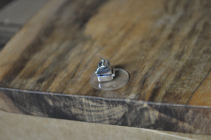 Tiny Articulated Engagement Ring with Box Charm - Stamped and Tested Sterling Silver - Wells Sterling - Blue Velvet Cloth