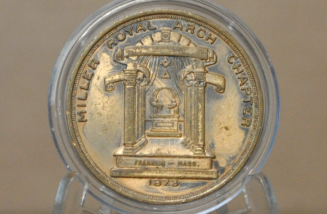 Vintage Miller Royal Arch Chapter Masonic Penny 1873 Franklin Mass - Collectible Freemasonry Token Miller Royal Arch Chapter 1873