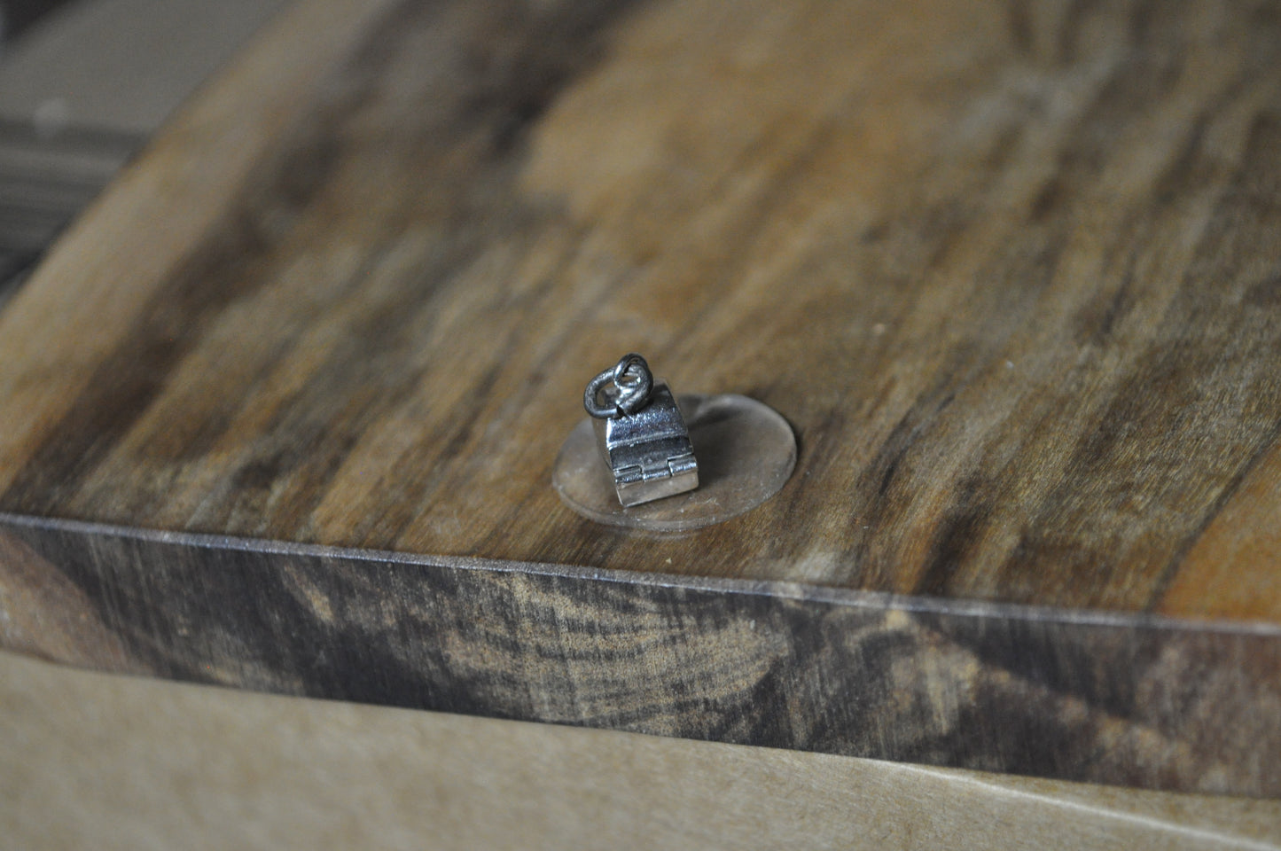 Tiny Articulated Engagement Ring with Box Charm - Stamped and Tested Sterling Silver - Wells Sterling - Blue Velvet Cloth
