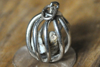 Sterling Silver Curvy Cage with Rocks Charm - Stamped and Tested Sterling Silver - Unique Charm