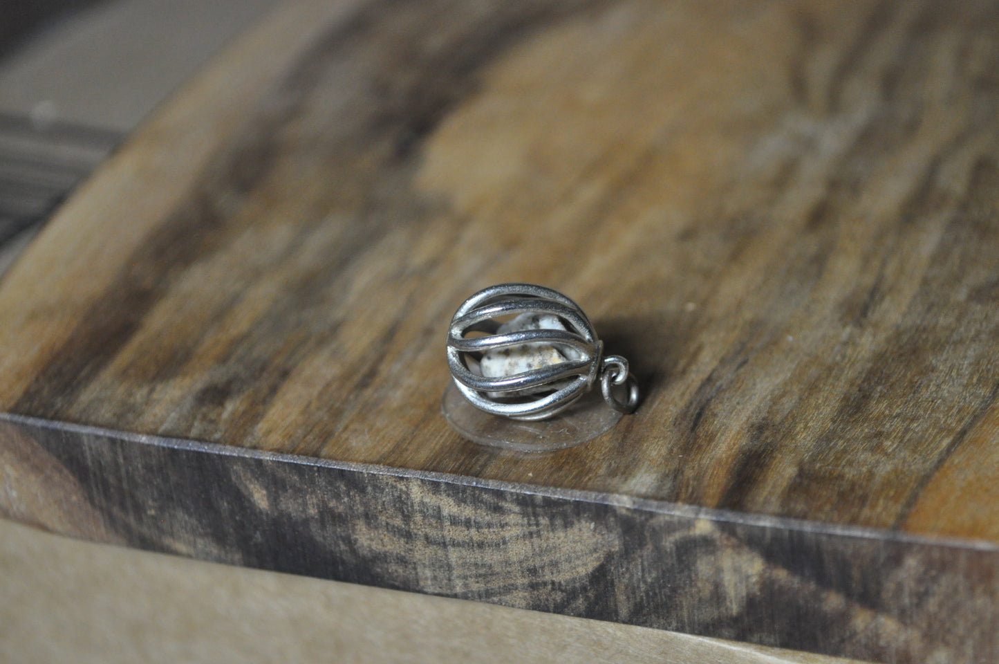 Sterling Silver Curvy Cage with Rocks Charm - Stamped and Tested Sterling Silver - Unique Charm