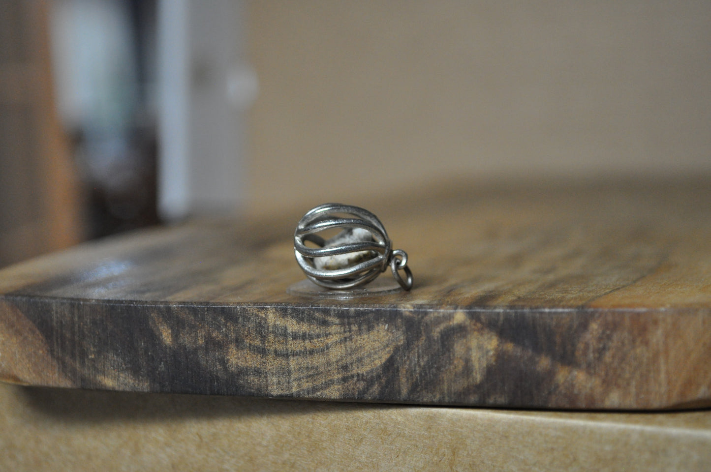 Sterling Silver Curvy Cage with Rocks Charm - Stamped and Tested Sterling Silver - Unique Charm