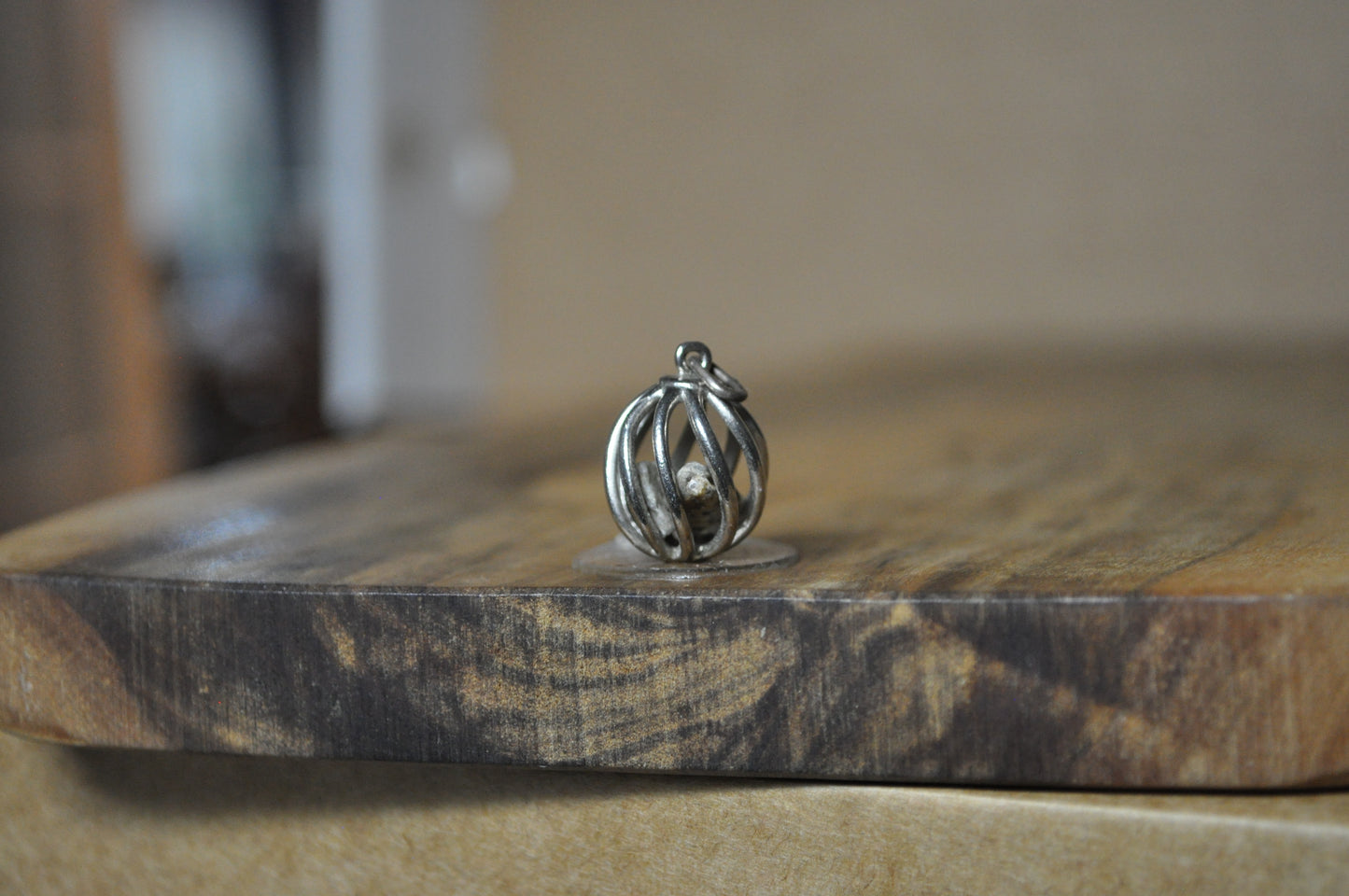 Sterling Silver Curvy Cage with Rocks Charm - Stamped and Tested Sterling Silver - Unique Charm