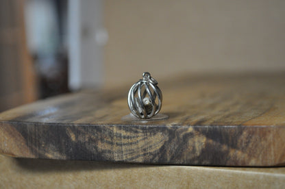 Sterling Silver Curvy Cage with Rocks Charm - Stamped and Tested Sterling Silver - Unique Charm