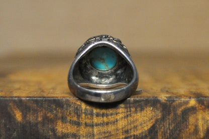 Silver Turquoise Floral Bezel Ring - Size 6.5 - Stamped and Tested Sterling Silver - Stunning Native Jewelry