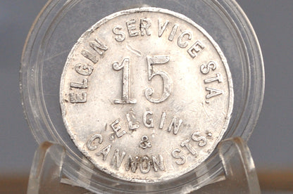 Elgin Service Station 15 Cents In trade Token - Antique Trade Token From Elgin Service Station