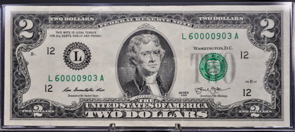 2013 2 Dollar Federal Reserve Fancy Serial Number Note - 60000903 - San Francisco (L) - 2013 Two Dollar Repeating Serial Note - Fr.1940-L