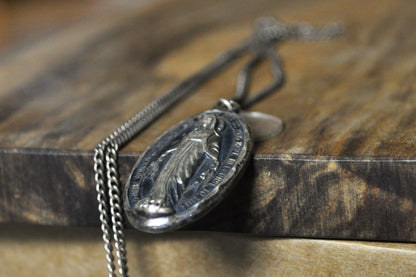 Sterling Creed Large Oval Miraculous Medal Necklace - 26 Inches - Stamped and Tested Sterling Silver - Christian Medal