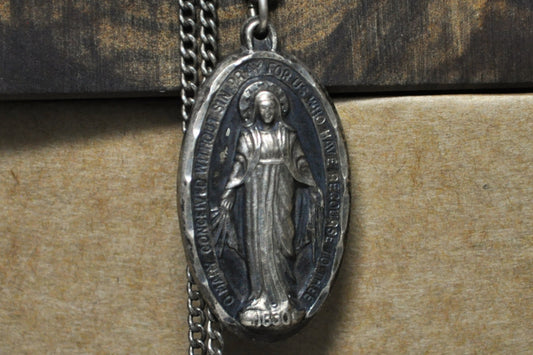 Sterling Creed Large Oval Miraculous Medal Necklace - 26 Inches - Stamped and Tested Sterling Silver - Christian Medal