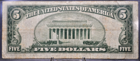 1929 Boston Federal Reserve 5 Dollar Banknote - Very Fine (VF) Grade - 1929 Brown Seal MA Five Dollar National Currency Note - Fr#1850-A