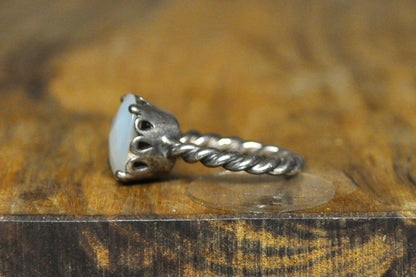 Pandora Mother of Pearl Twisted Rope Band Ring - Size 7 - Stamped and Tested Sterling Silver - Crown Filigree - Checkerboard Cut