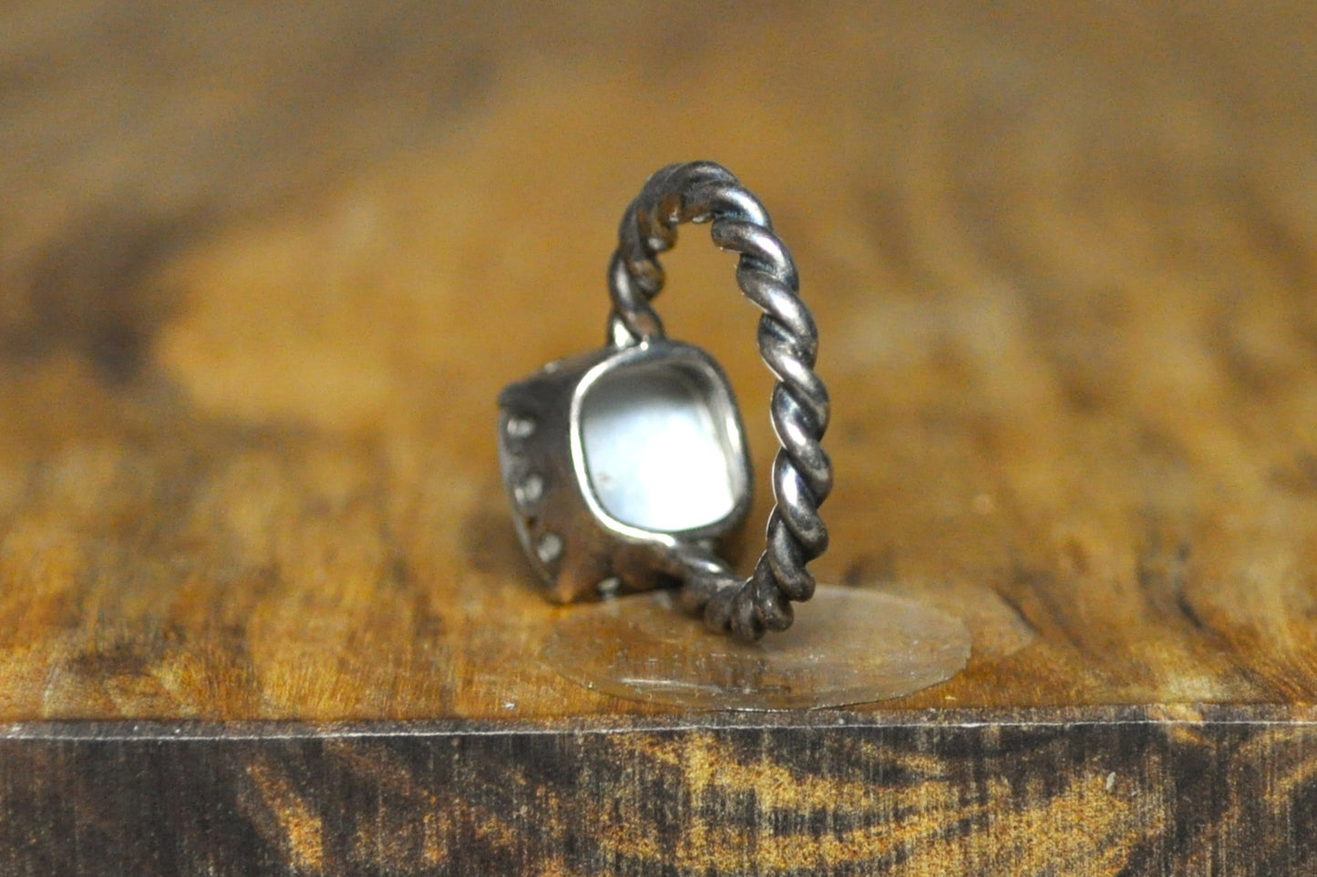 Pandora Mother of Pearl Twisted Rope Band Ring - Size 7 - Stamped and Tested Sterling Silver - Crown Filigree - Checkerboard Cut