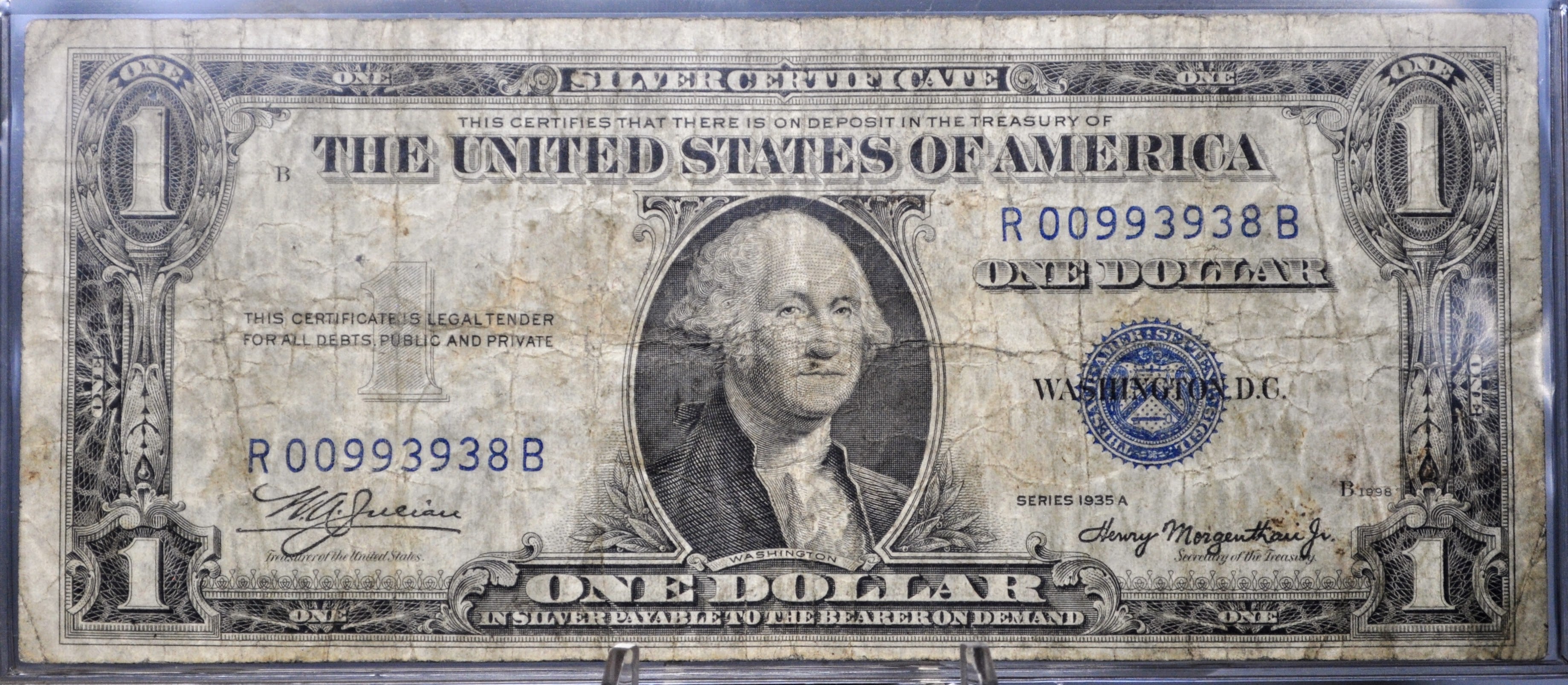 1935-A Low Fancy Serial Number Silver Cert 1 Dollar Note - 00993938 ...