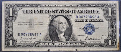 1957 Low Fancy Repeating Serial Number Silver Cert 1 Dollar Note - 00778496 - 1957 One Dollar Blue Seal Fancy Serial Banknote - Fr#1619