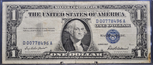 1957 Low Fancy Repeating Serial Number Silver Cert 1 Dollar Note - 00778496 - 1957 One Dollar Blue Seal Fancy Serial Banknote - Fr#1619