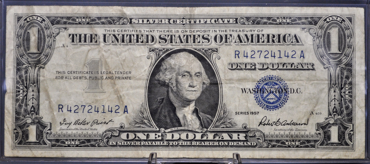 1957 Fancy Bookend Serial Number Silver Certificate 1 Dollar Note - 42724142 - 1957 One Dollar Blue Seal Fancy Serial Banknote - Fr#1619