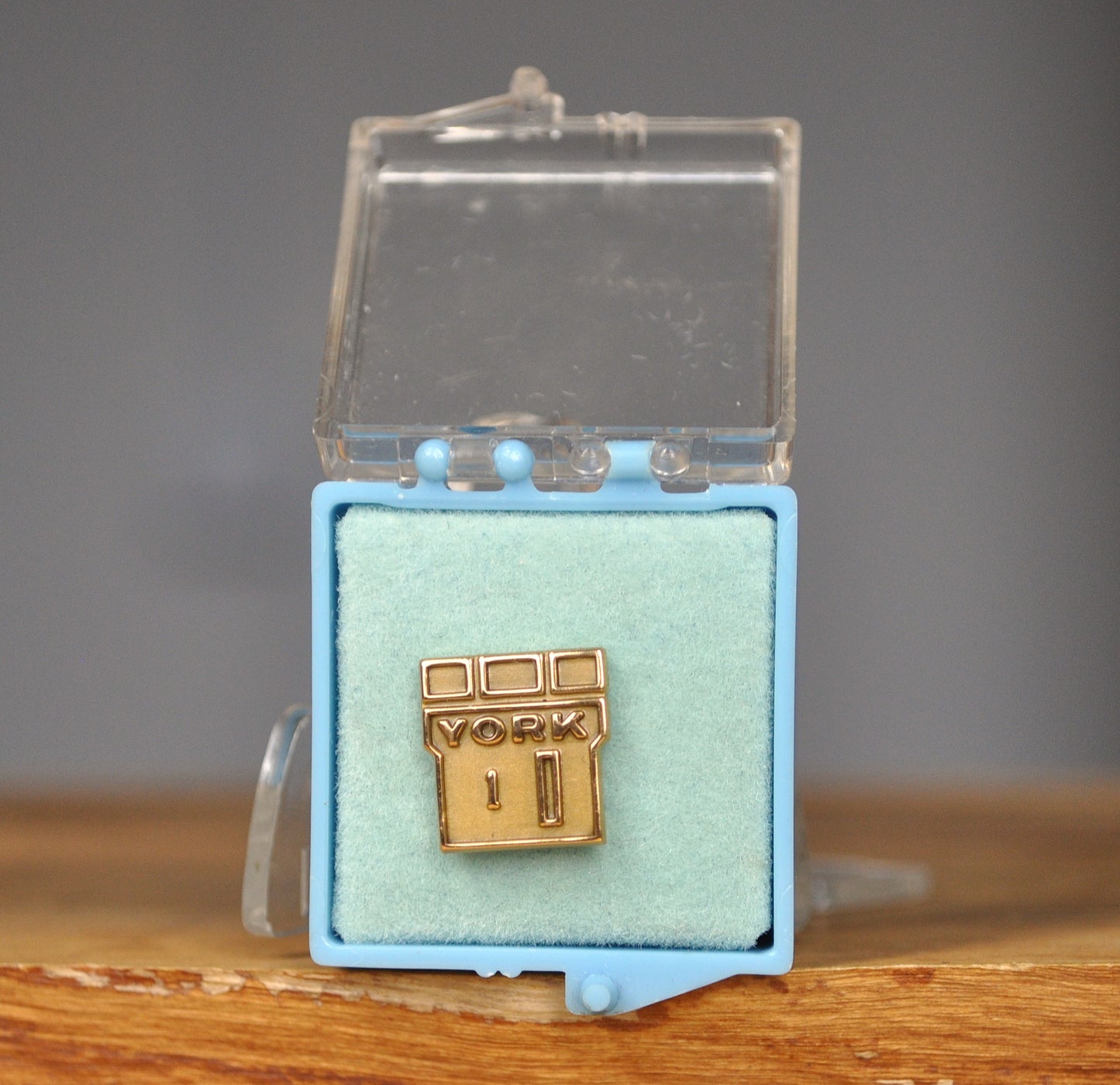 Antique Gold Toned York Stamped lapel Pin - Vintage York Lapel Pin In box from O. C. Tanner Co.