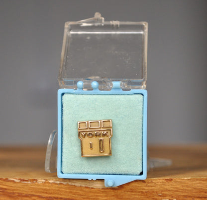 Antique Gold Toned York Stamped lapel Pin - Vintage York Lapel Pin In box from O. C. Tanner Co.
