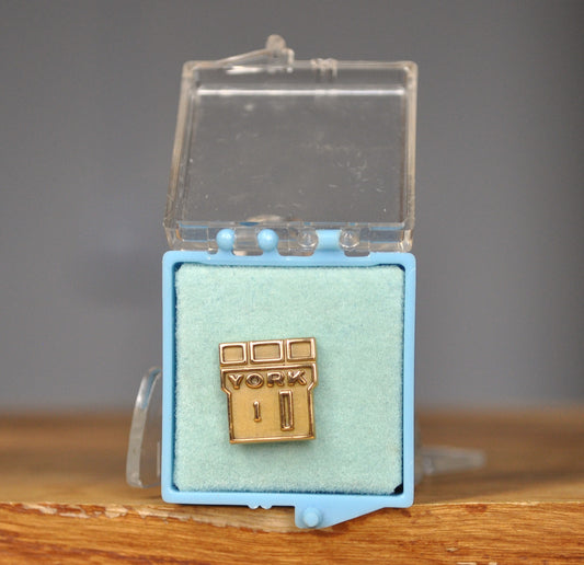 Antique Gold Toned York Stamped lapel Pin - Vintage York Lapel Pin In box from O. C. Tanner Co.