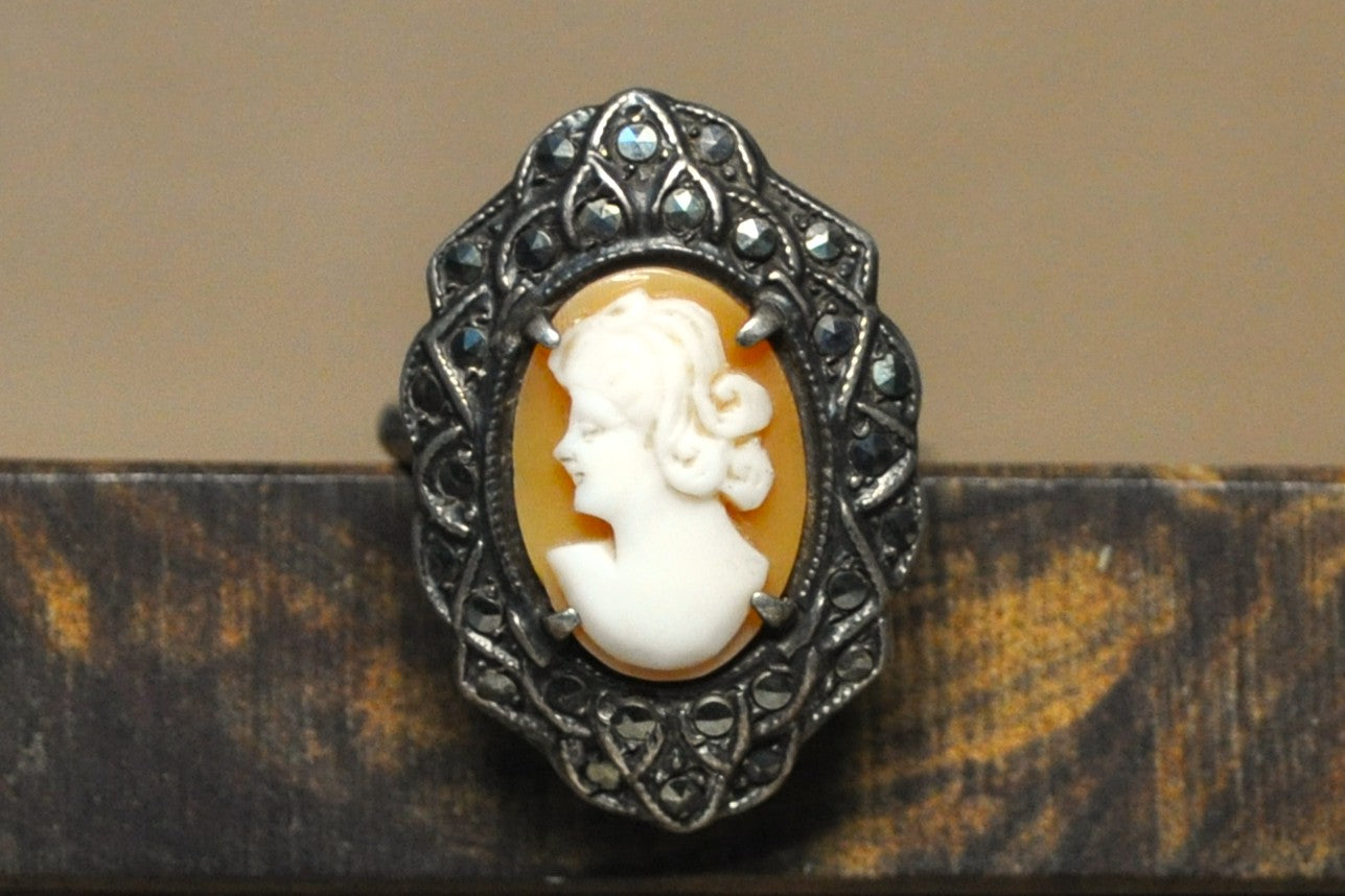 Vintage Authentic Cameo Ring - Broken Band - Tested Sterling Silver - Victorian Era Style - For Repair