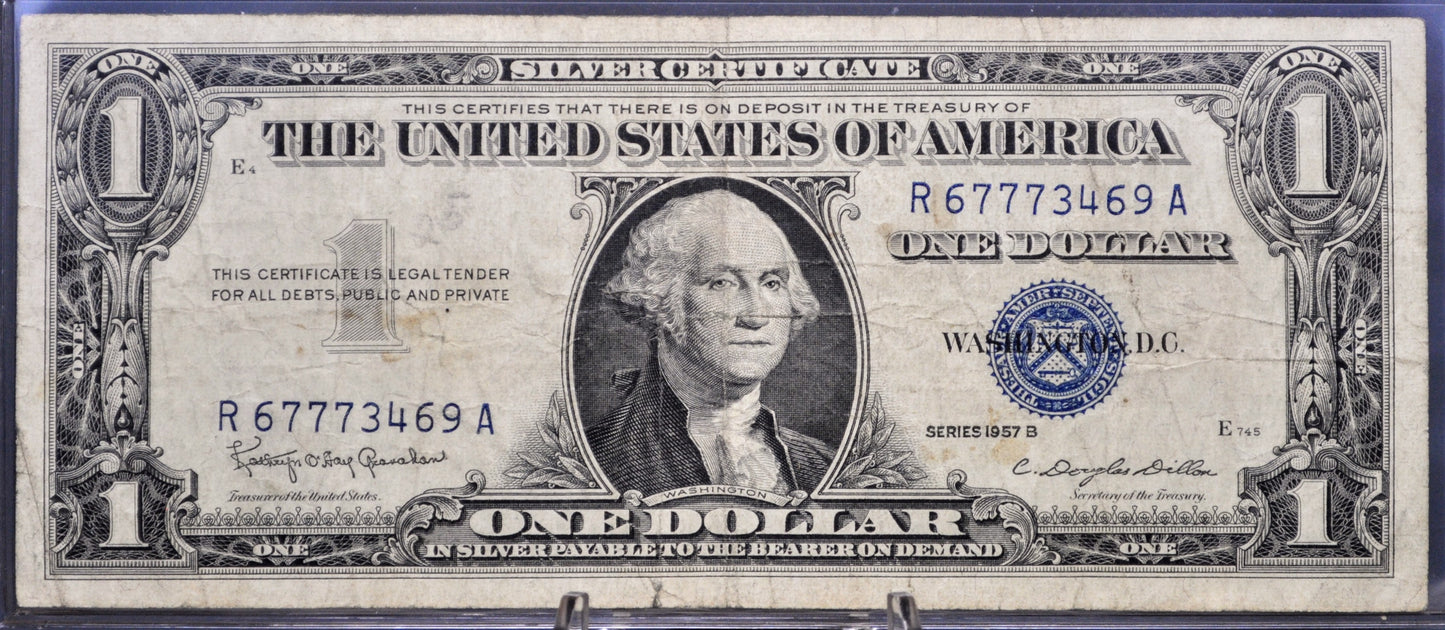 1957B Fancy Lucky 777 Repeater Serial Number Silver Certificate - 67773469 - 1957 B One Dollar Blue Seal Fancy Serial Note - Fr#1621